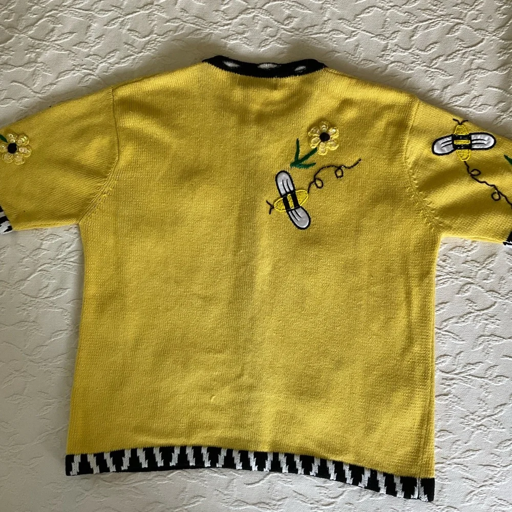 TERAZZO Yellow & Black Beaded & Sequin Honey Bee Cardigan Sweater Women’s M - Picture 5 of 6